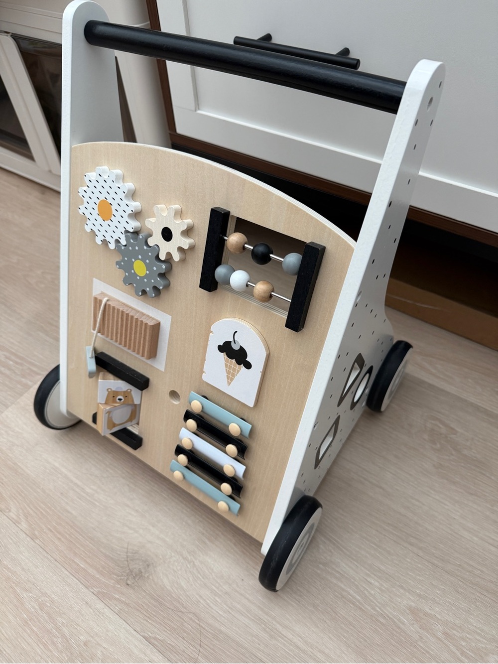 Wooden Activity Walker with Gears & Beads - Neutral Tones